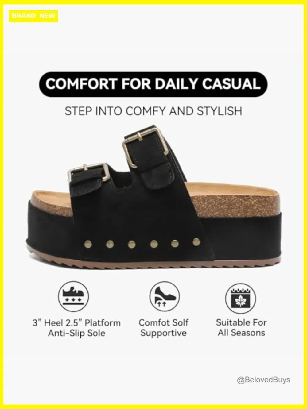 Women's Platform Slides Sandals with Arch Support Cork Footbed Double Buckles